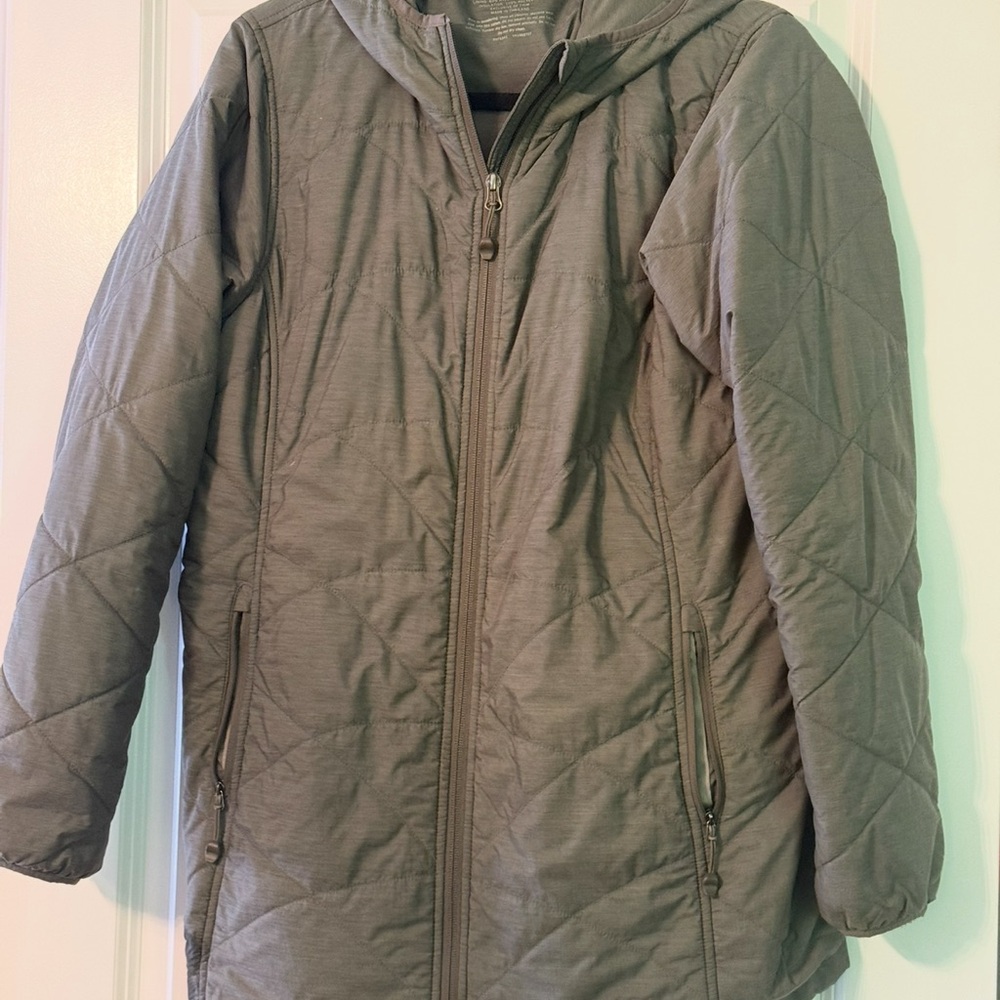 L.L. Bean Heather Gray Hooded coat- hardly worn- looks brand new! Size large.